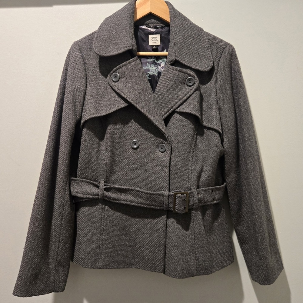 Old Navy Jacket Womens Size‎ Large Wool Blend Peacoat Coat Pockets Gray Italian